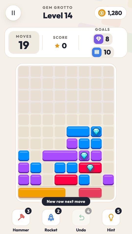 Block Slide level with gems and a rising row